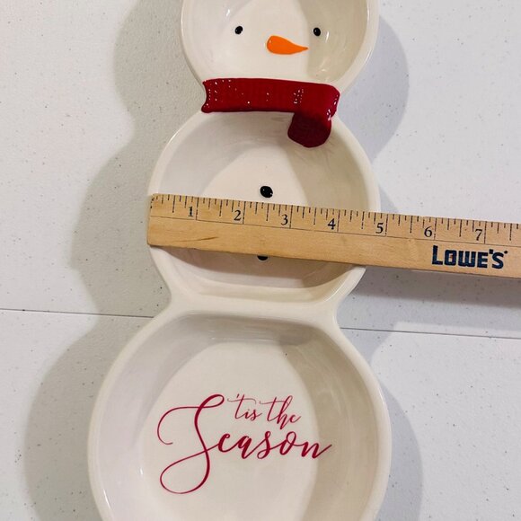 Ceramic Snowman 3 Section Server Dish Tis The Season By Grasslands Road - Picture 6 of 14